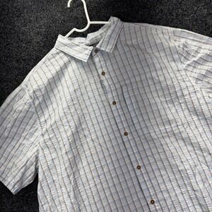 The North Face Mens XXL Plaid Short Sleeve Button Up Shirt Blue Tan Seersucker